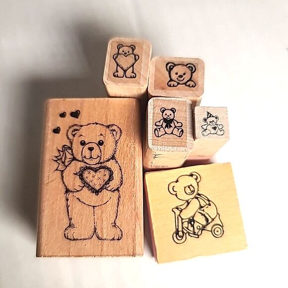 VTG Lot Of 7 Rubber Stamps Teddy Bears Heart Bear Stamp Stamping Scrapbooking - Picture 4 of 10